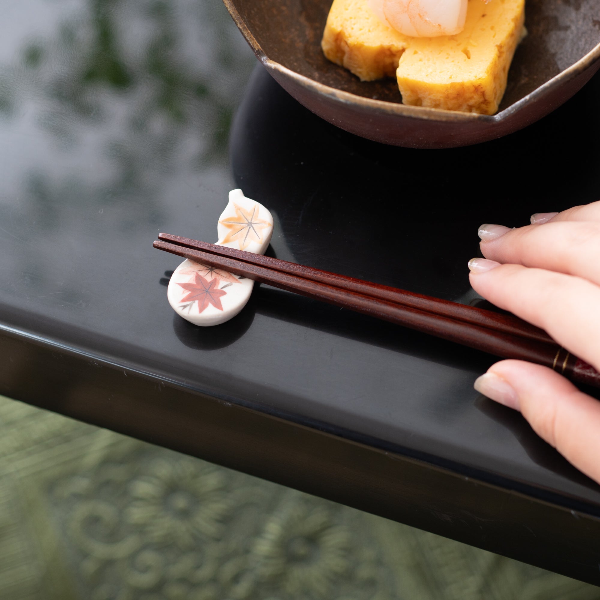 Hozan Kiln Five Flowers Gourd Kyo Ware Chopstick Rest Set - MUSUBI KILN - Quality Japanese Tableware and Gift