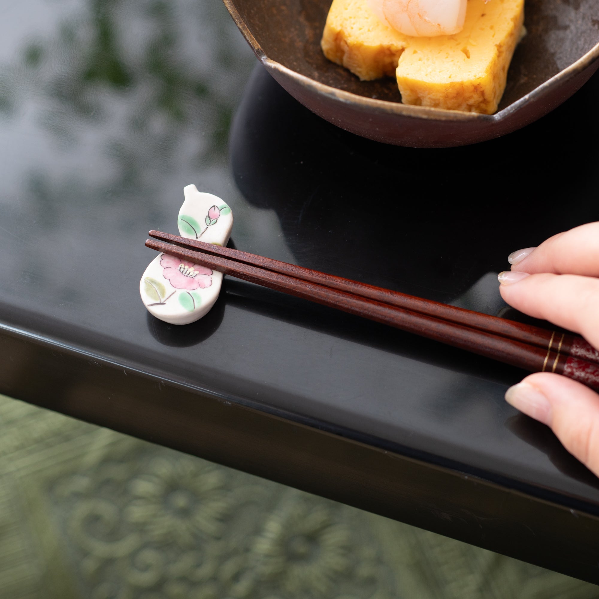 Hozan Kiln Five Flowers Gourd Kyo Ware Chopstick Rest Set - MUSUBI KILN - Quality Japanese Tableware and Gift