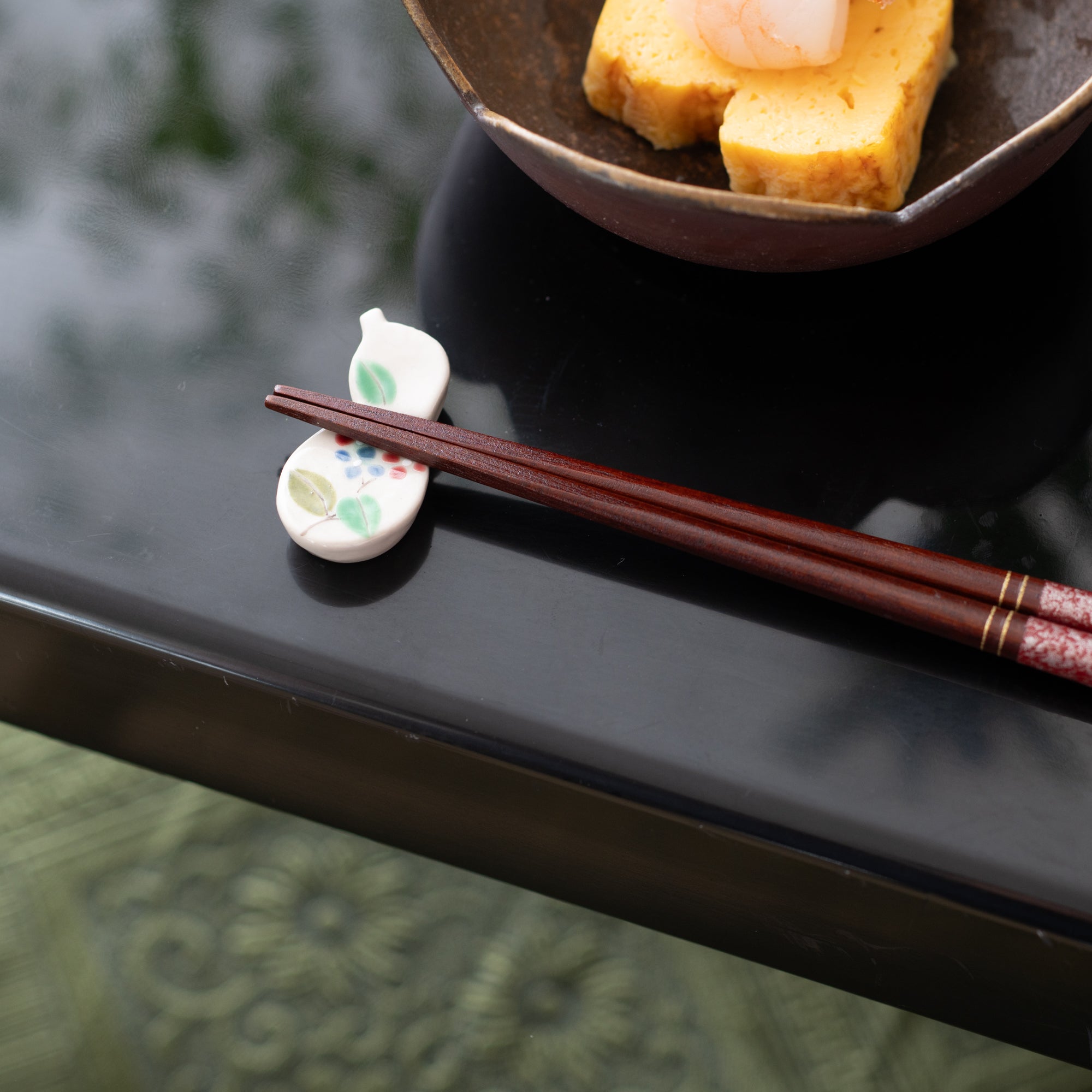 Hozan Kiln Five Flowers Gourd Kyo Ware Chopstick Rest Set - MUSUBI KILN - Quality Japanese Tableware and Gift