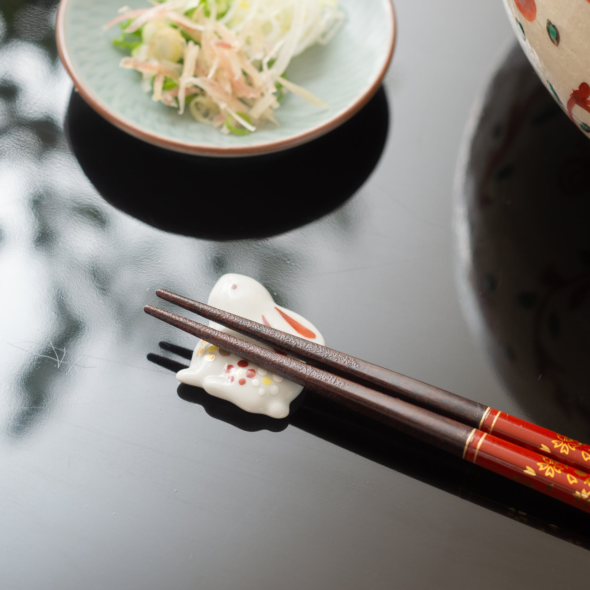 Hozan Kiln Flower Kinsai Rabbit Kyo Ware Chopstick Rest Set - MUSUBI KILN - Quality Japanese Tableware and Gift