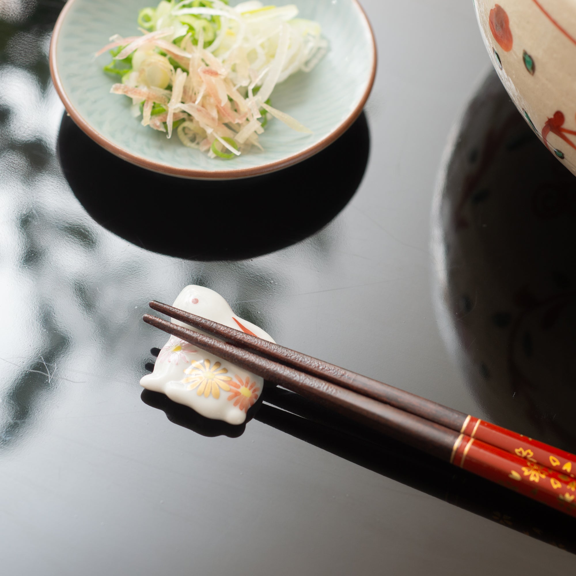 Hozan Kiln Flower Kinsai Rabbit Kyo Ware Chopstick Rest Set - MUSUBI KILN - Quality Japanese Tableware and Gift