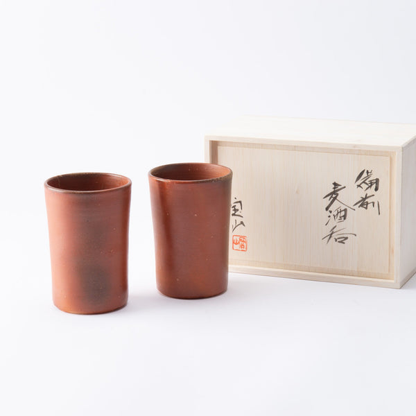 Hozan Kiln Hidasuki and Goma Bizen Ware Beer Tumbler Pair - MUSUBI KILN - Quality Japanese Tableware and Gift