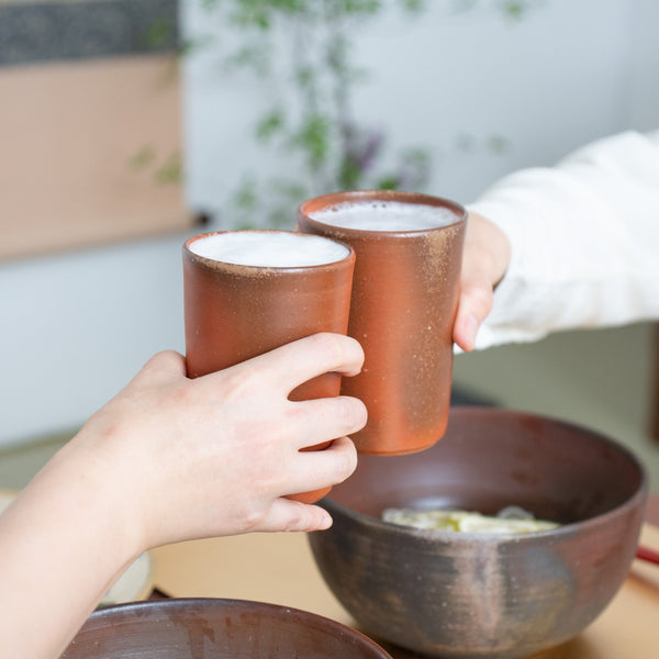 Hozan Kiln Hidasuki and Goma Bizen Ware Beer Tumbler Pair - MUSUBI KILN - Quality Japanese Tableware and Gift