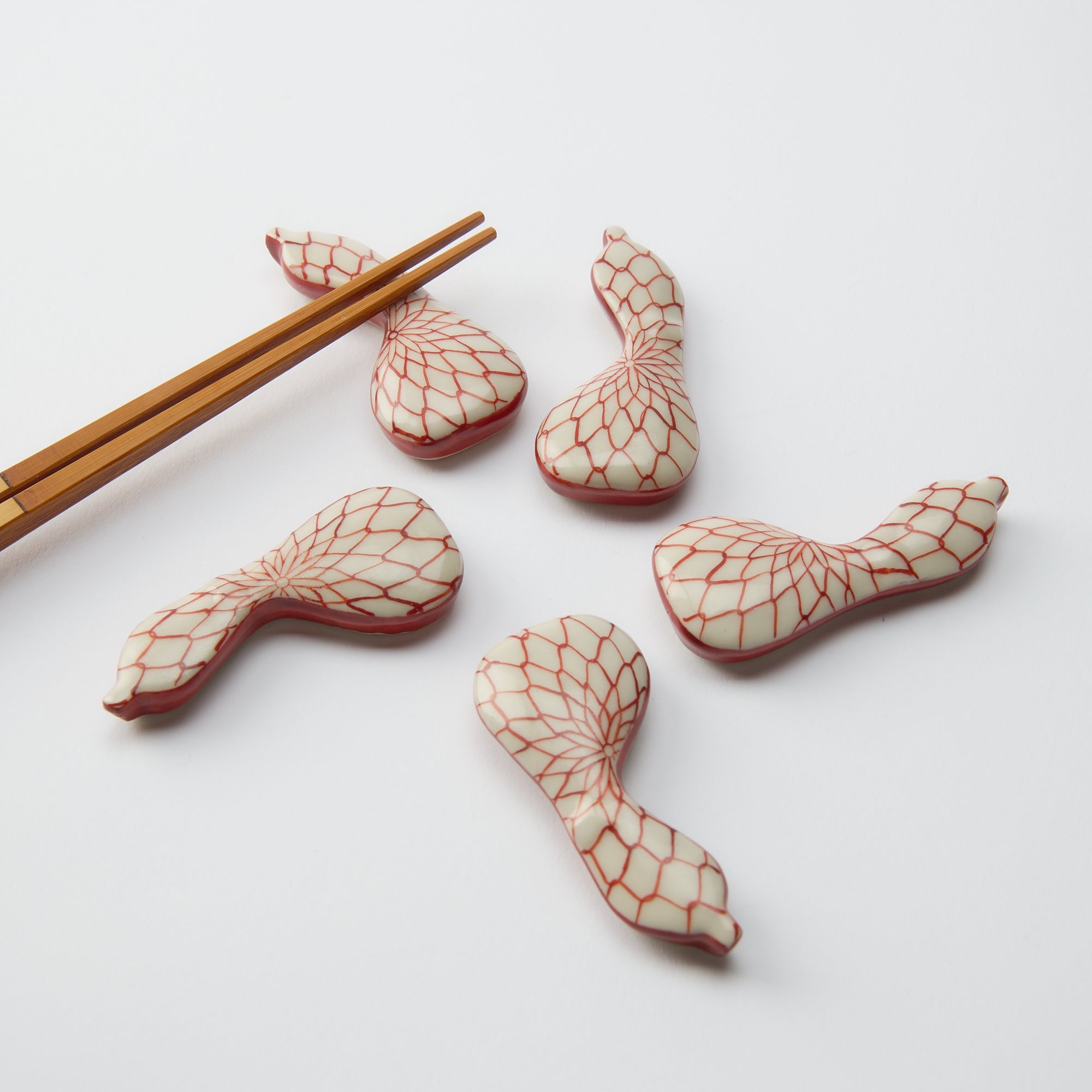 Hozan Kiln Red - Netted Gourd Kyo Ware Chopstick Rest Set - MUSUBI KILN - Quality Japanese Tableware and Gift