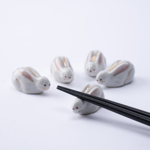 Hozan Kiln Sakura Rabbit Kyo Ware Chopstick Rest Set - MUSUBI KILN - Quality Japanese Tableware and Gift