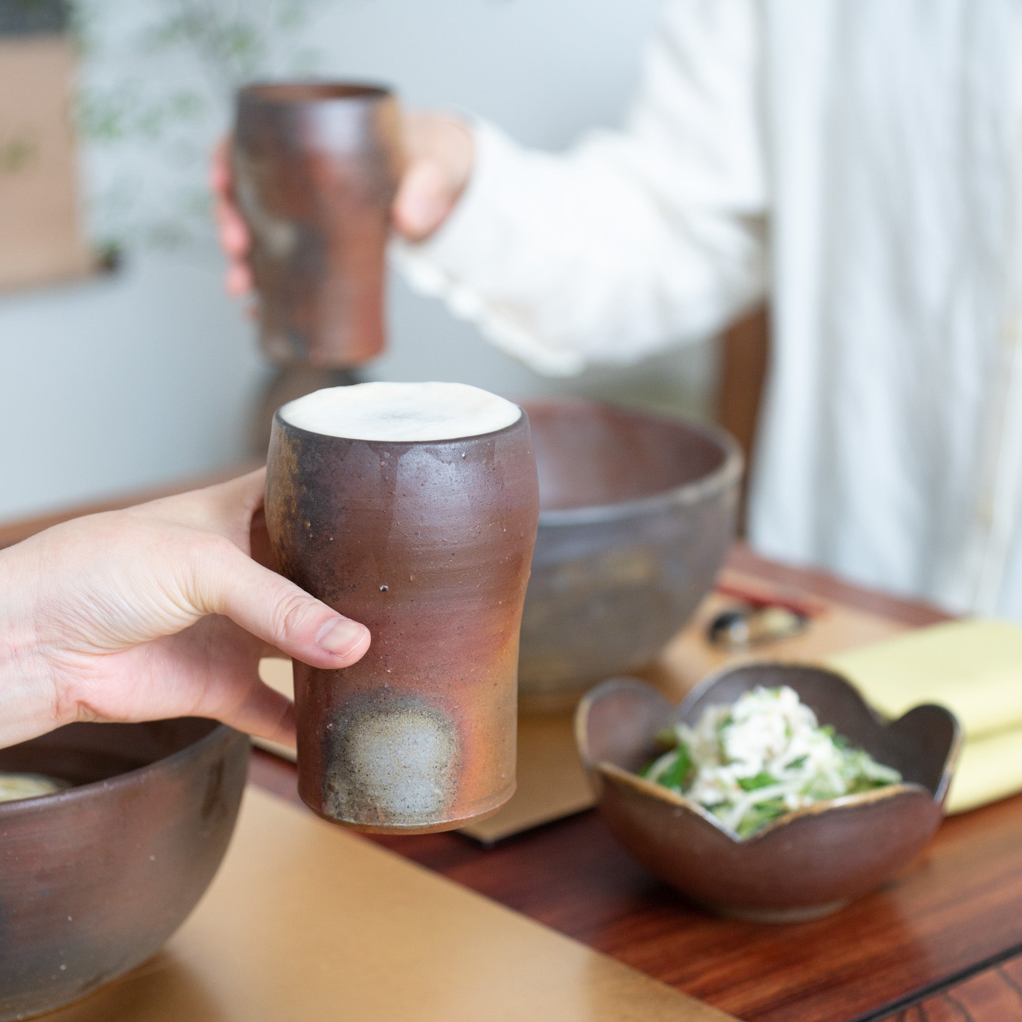 Hozan Kiln Sangiri and Goma Bizen Ware Beer Tumbler Pair - MUSUBI KILN - Quality Japanese Tableware and Gift