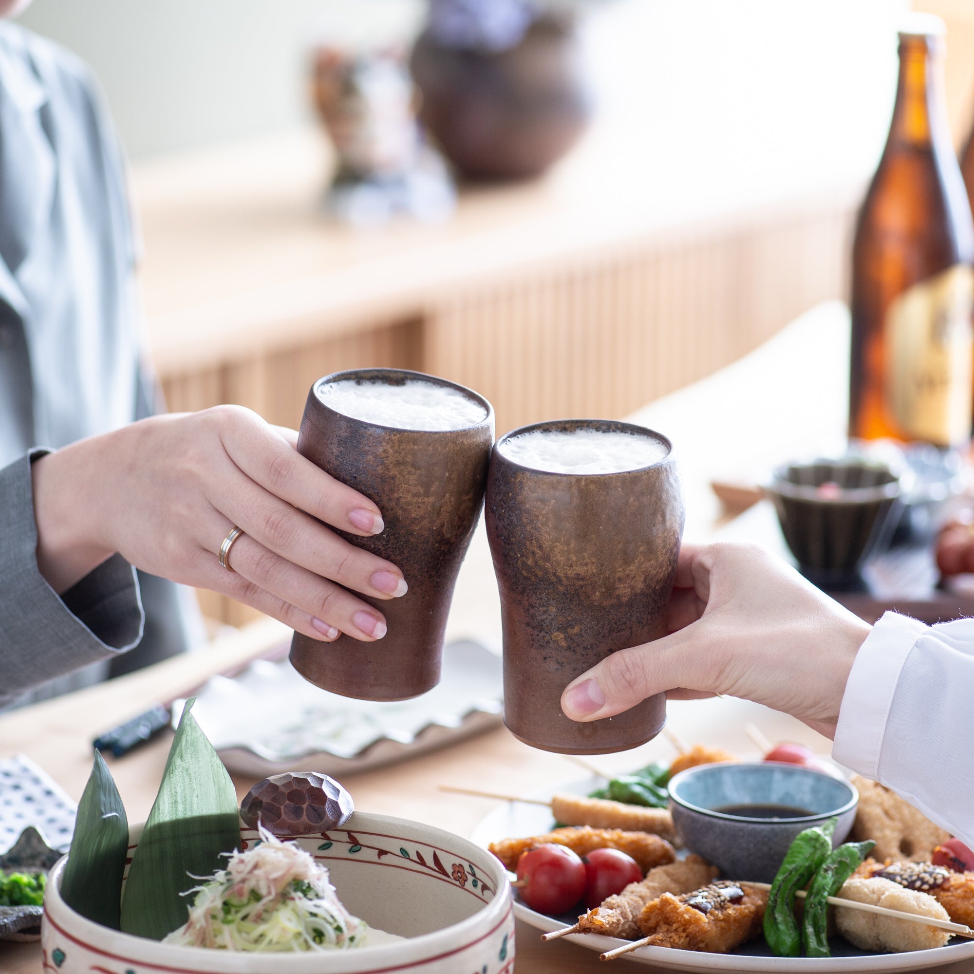 Hozan Kiln Sangiri and Goma Bizen Ware Beer Tumbler Pair - MUSUBI KILN - Quality Japanese Tableware and Gift