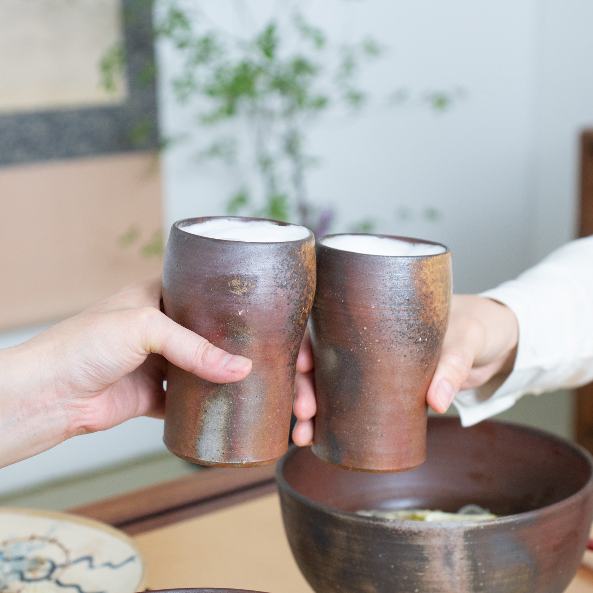 Hozan Kiln Sangiri and Goma Bizen Ware Beer Tumbler Pair - MUSUBI KILN - Quality Japanese Tableware and Gift