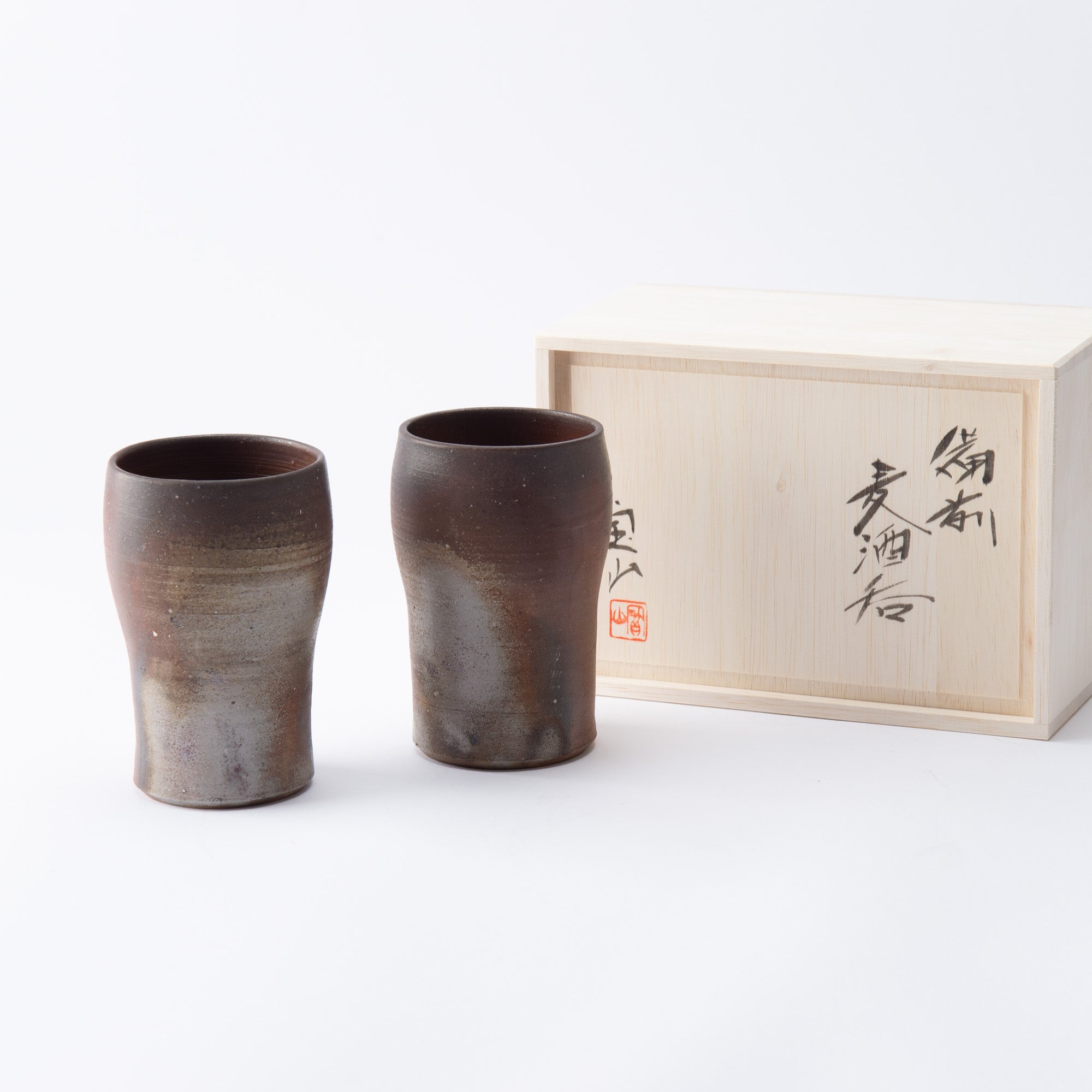 Hozan Kiln Sangiri and Goma Bizen Ware Beer Tumbler Pair - MUSUBI KILN - Quality Japanese Tableware and Gift