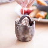 Hozan Kiln Sangiri Bizen Ware Toothpick Holder with Handle - MUSUBI KILN - Quality Japanese Tableware and Gift