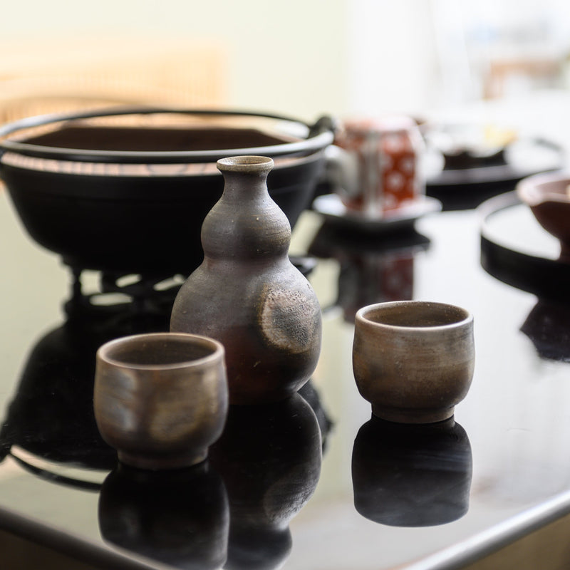 Hozan Kiln Sangiri Gourd‐shaped Bizen Ware Sake Set - MUSUBI KILN - Quality Japanese Tableware and Gift