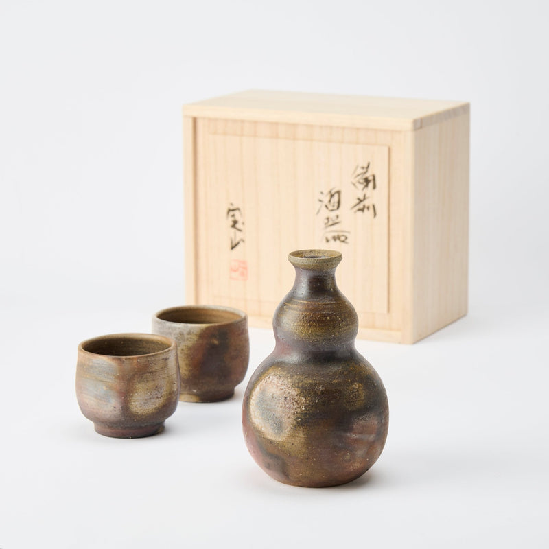 Hozan Kiln Sangiri Gourd‐shaped Bizen Ware Sake Set - MUSUBI KILN - Quality Japanese Tableware and Gift