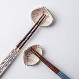 Hozan Kiln Shell - Shaped Weeping Cherry Kyo Ware Chopstick Rest Set - MUSUBI KILN - Quality Japanese Tableware and Gift