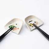 Hozan Kiln Twin Lucky Gods Cats Kyo Ware Chopstick Rest Set - MUSUBI KILN - Quality Japanese Tableware and Gift