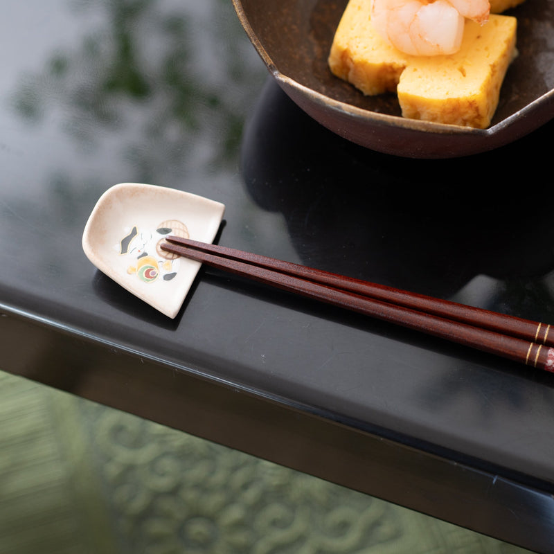 Hozan Kiln Twin Lucky Gods Cats Kyo Ware Chopstick Rest Set - MUSUBI KILN - Quality Japanese Tableware and Gift