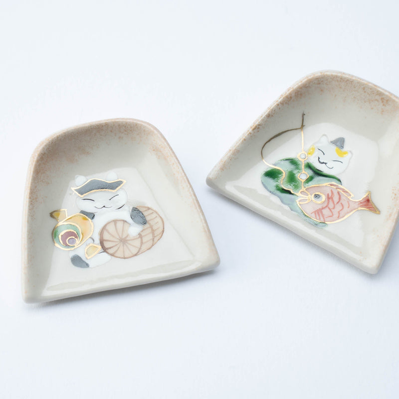 Hozan Kiln Twin Lucky Gods Cats Kyo Ware Chopstick Rest Set - MUSUBI KILN - Quality Japanese Tableware and Gift