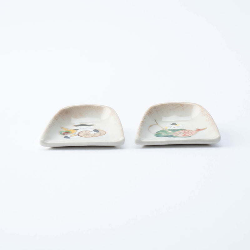 Hozan Kiln Twin Lucky Gods Cats Kyo Ware Chopstick Rest Set - MUSUBI KILN - Quality Japanese Tableware and Gift