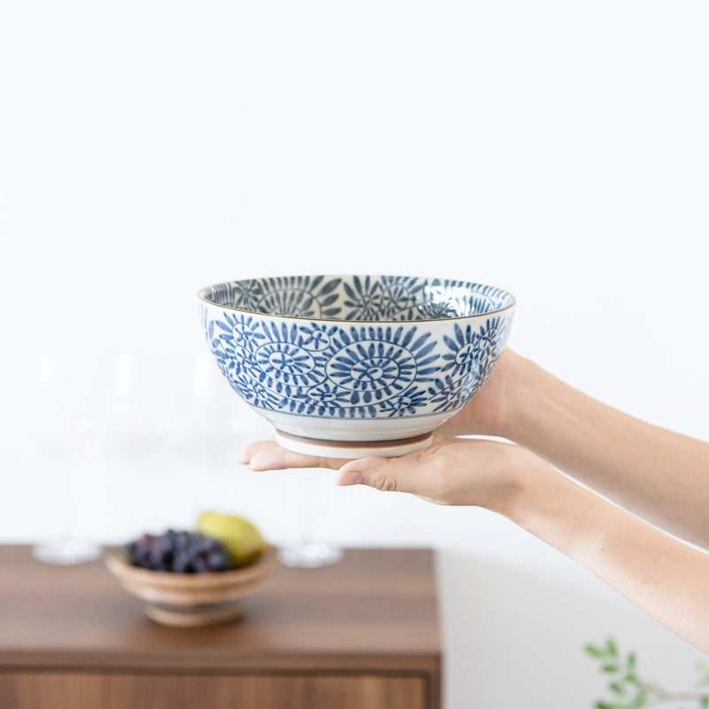 Indigo Arabesque Mino Ware Donburi Bowl L - MUSUBI KILN - Quality Japanese Tableware and Gift