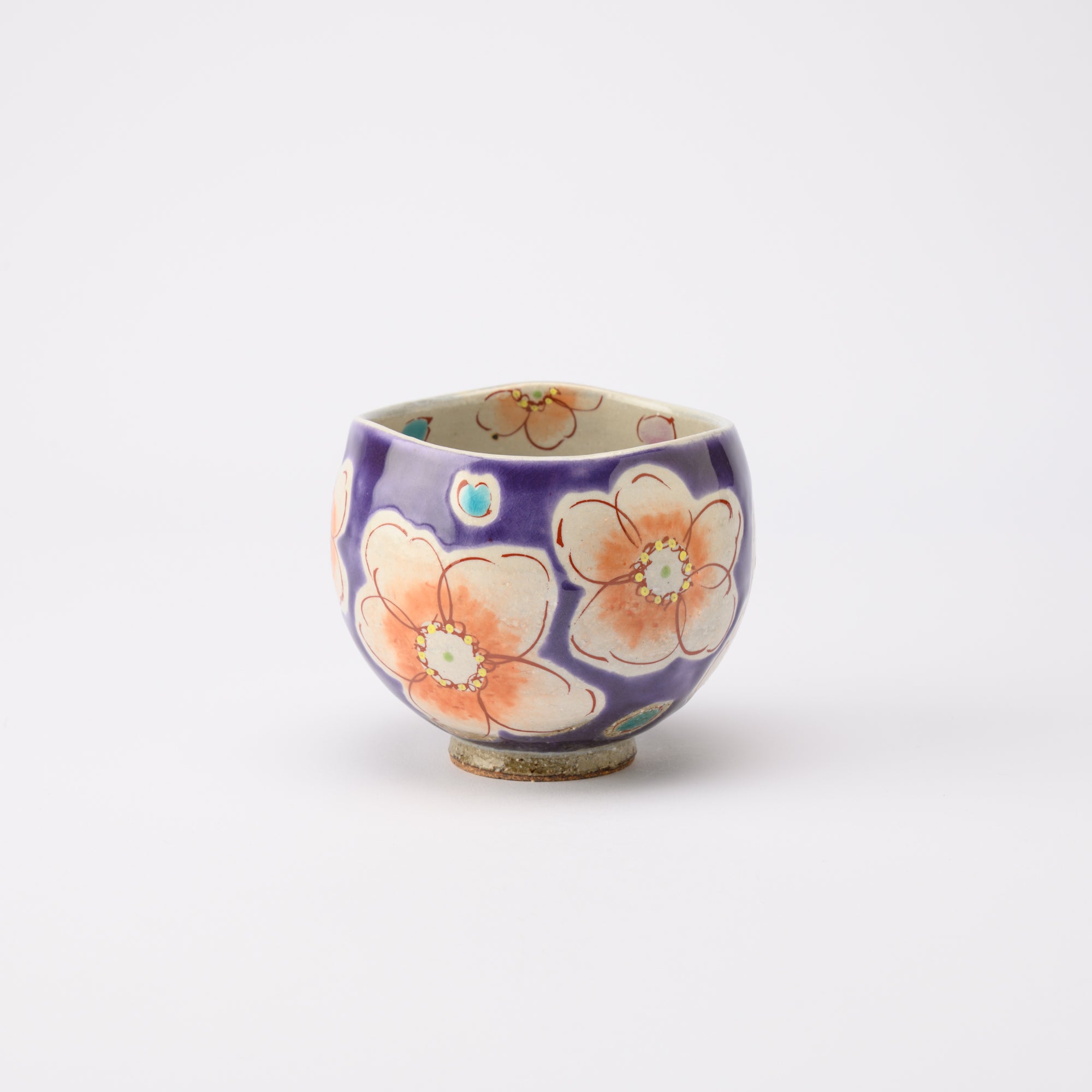 Kokuzou Kiln Sakura Floral Prints Kutani Yunomi Japanese Teacup - MUSUBI KILN - Quality Japanese Tableware and Gift