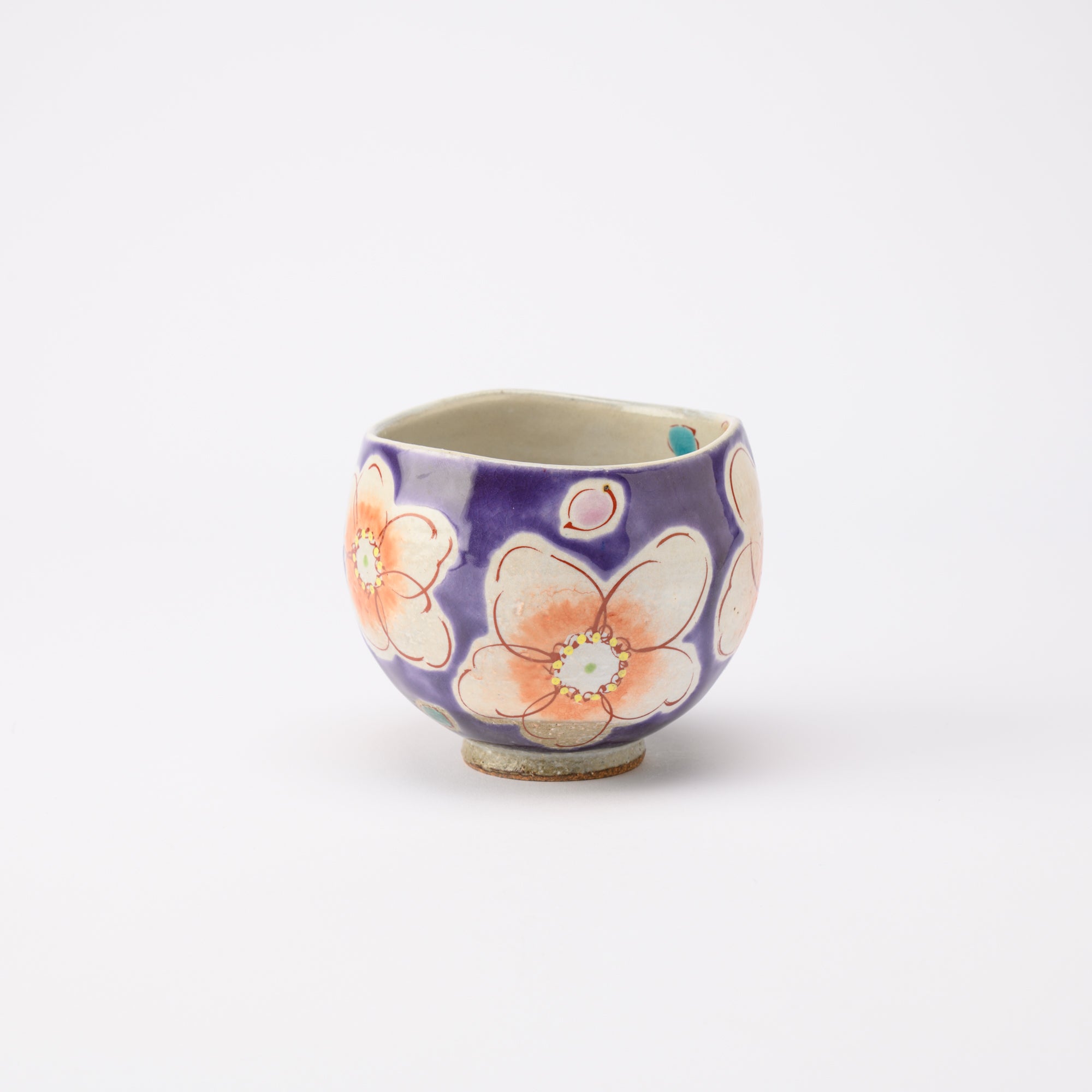 Kokuzou Kiln Sakura Floral Prints Kutani Yunomi Japanese Teacup - MUSUBI KILN - Quality Japanese Tableware and Gift