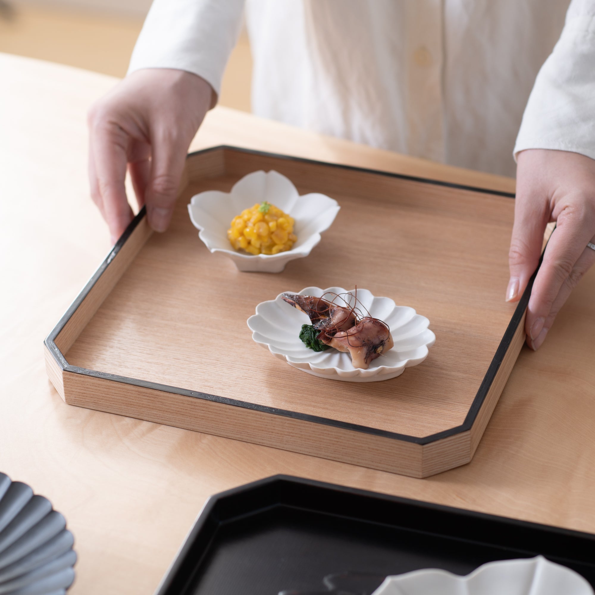 Japanese Ash Black Echizen Lacquerware Corner - Cut Tray - MUSUBI KILN - Quality Japanese Tableware and Gift