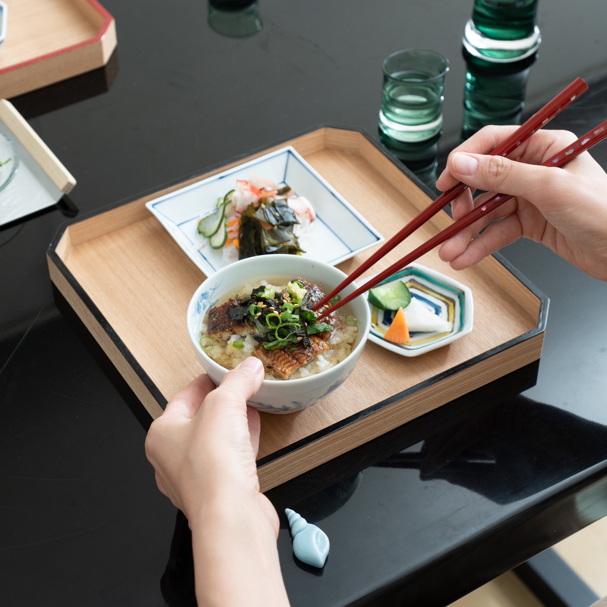 Japanese Ash Black Echizen Lacquerware Corner - Cut Tray - MUSUBI KILN - Quality Japanese Tableware and Gift