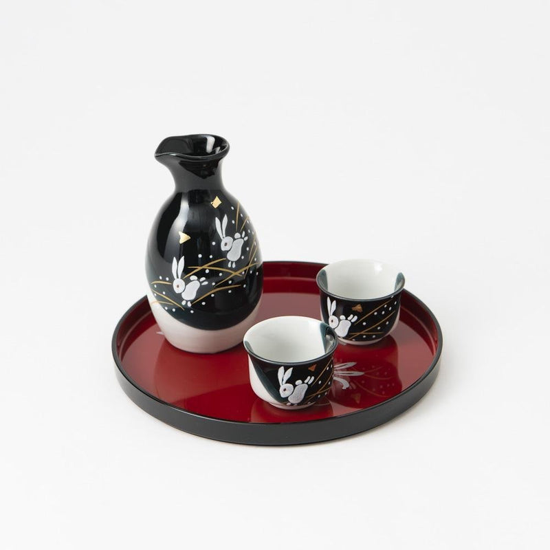 Jumping Rabbit Kutani Sake Set with Tray - MUSUBI KILN - Quality Japanese Tableware and Gift