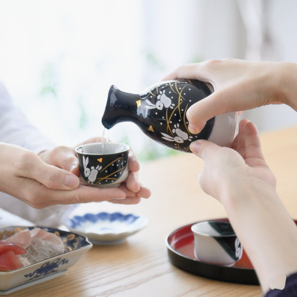 Jumping Rabbit Kutani Sake Set with Tray - MUSUBI KILN - Quality Japanese Tableware and Gift