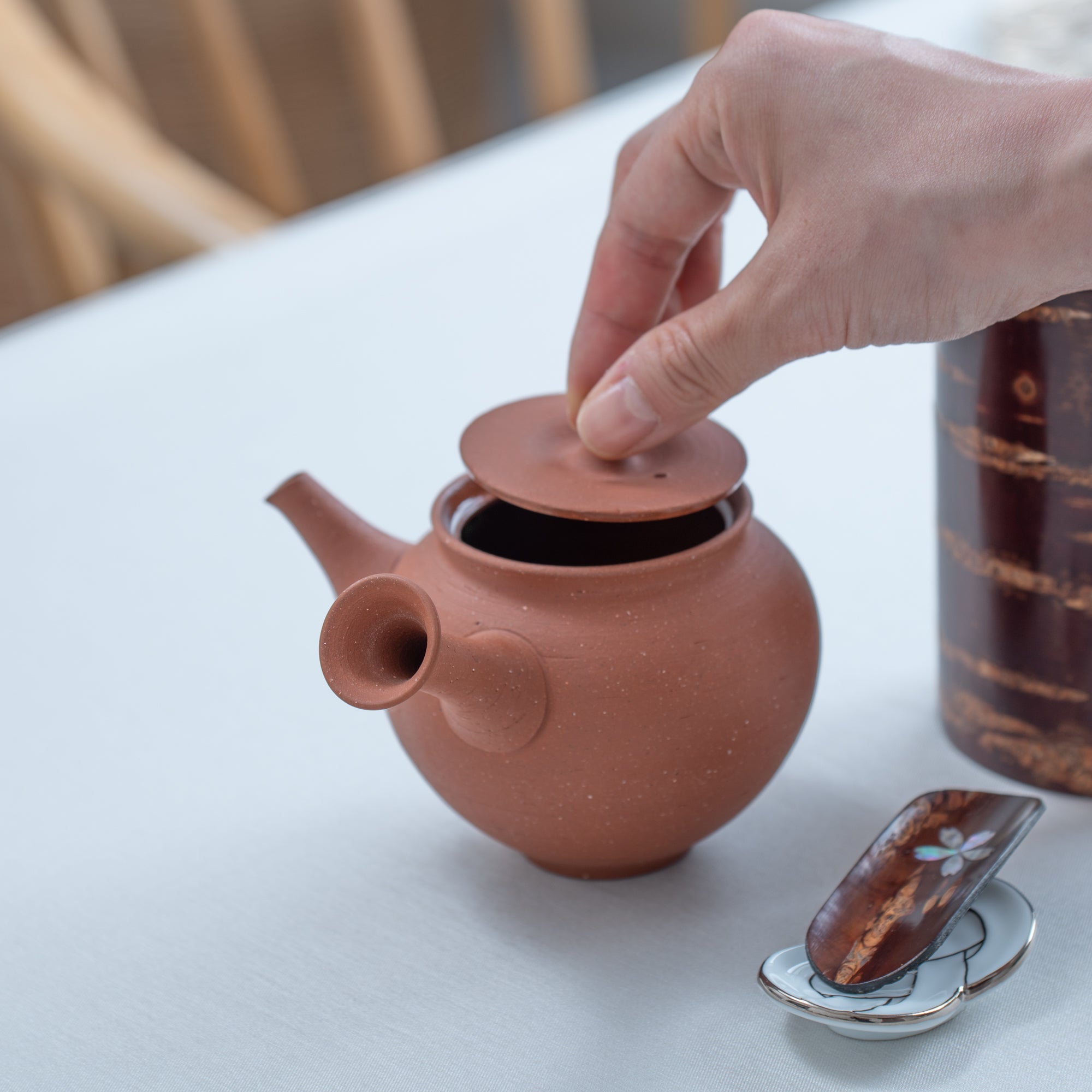 Junzo Red Clay Tokoname Japanese Teapot Set 8.8oz(260ml) - Sasame and Ceramesh - MUSUBI KILN - Quality Japanese Tableware and Gift