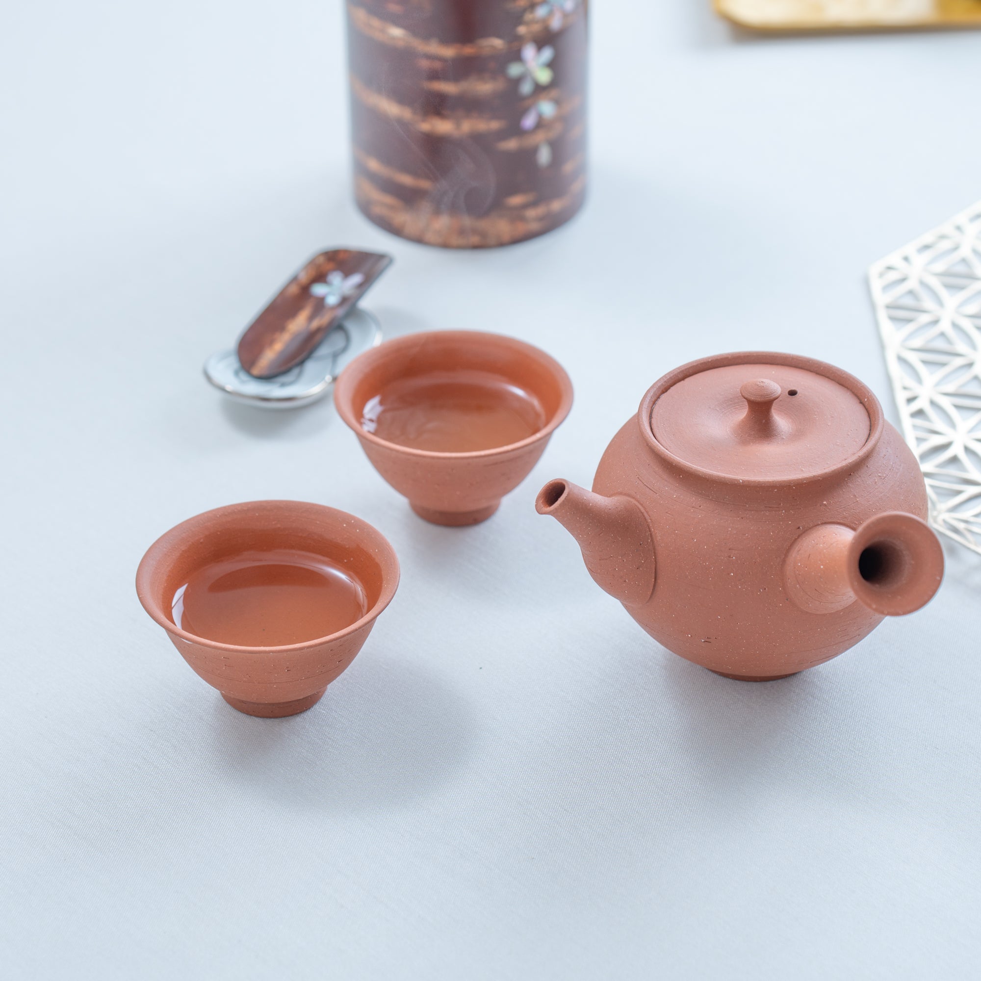 Junzo Red Clay Tokoname Japanese Teapot Set 8.8oz(260ml) - Sasame and Ceramesh - MUSUBI KILN - Quality Japanese Tableware and Gift