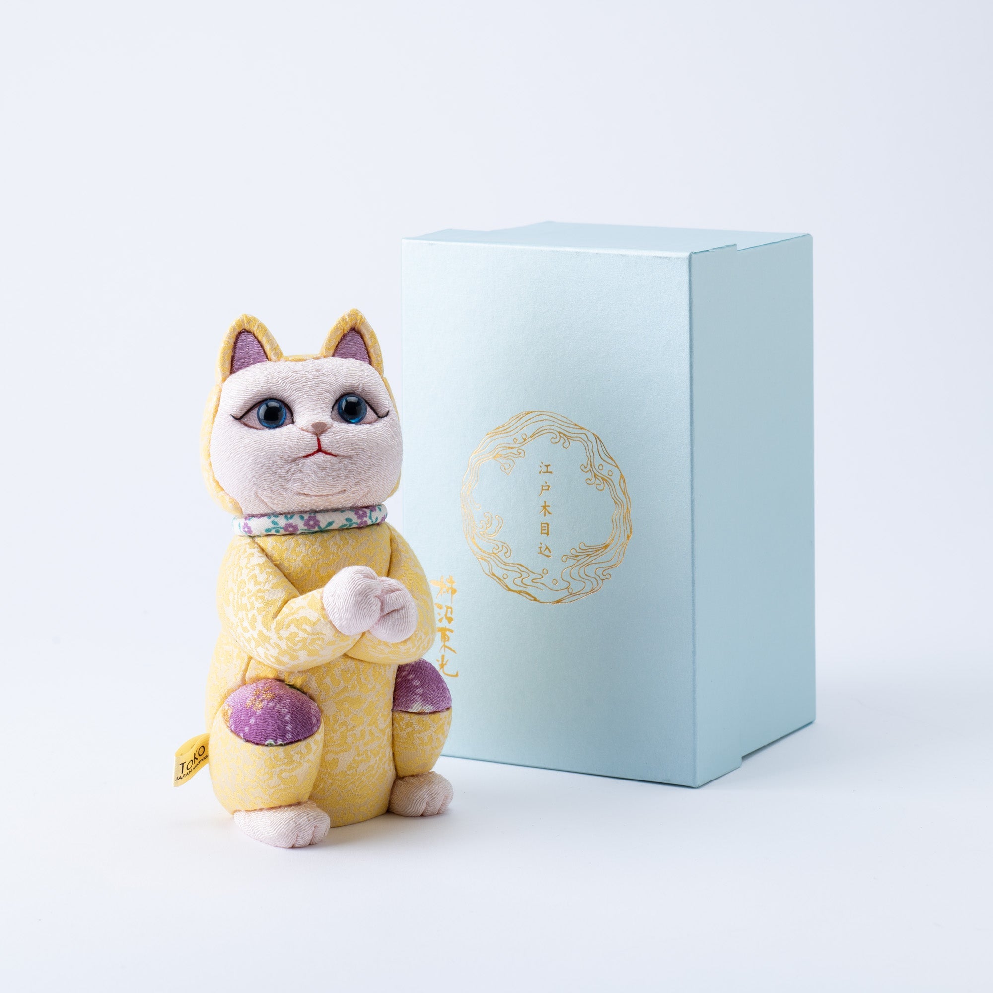 Kakinuma Ningyo Damask Wish Upon a Star Edo Kimekomi Lucky Cat - Yellow - MUSUBI KILN - Quality Japanese Tableware and Gift