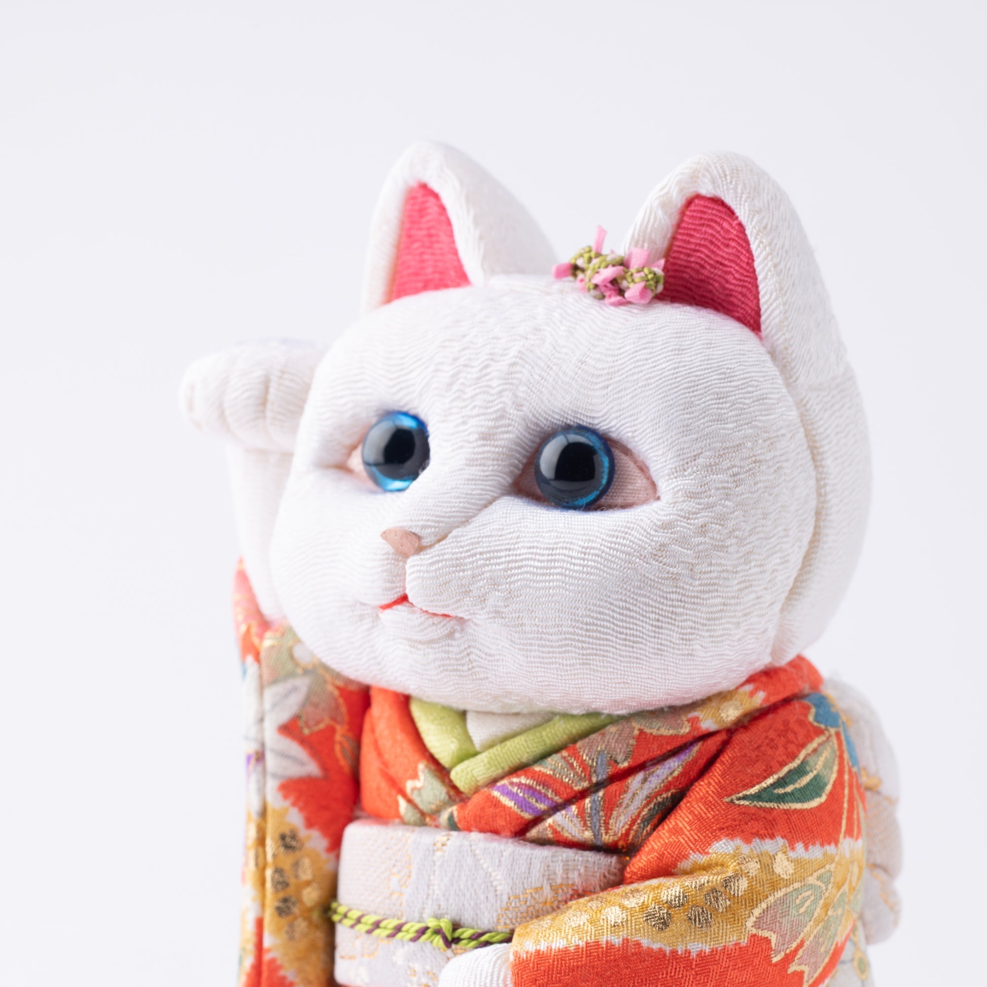 Kakinuma Ningyo Furisode Edo Kimekomi Doll Lucky Cat - Orange - MUSUBI KILN - Quality Japanese Tableware and Gift