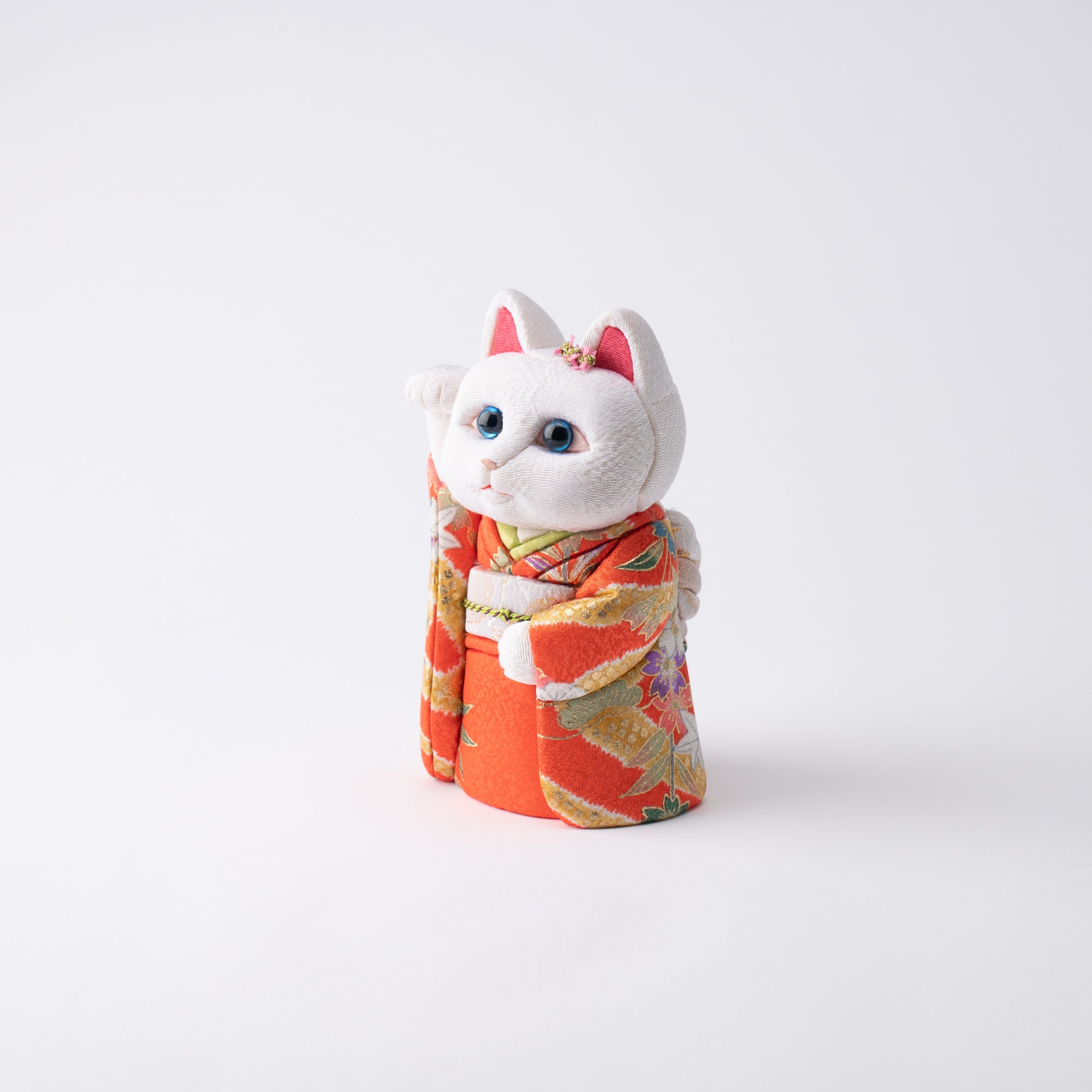 Kakinuma Ningyo Furisode Edo Kimekomi Doll Lucky Cat - Orange - MUSUBI KILN - Quality Japanese Tableware and Gift