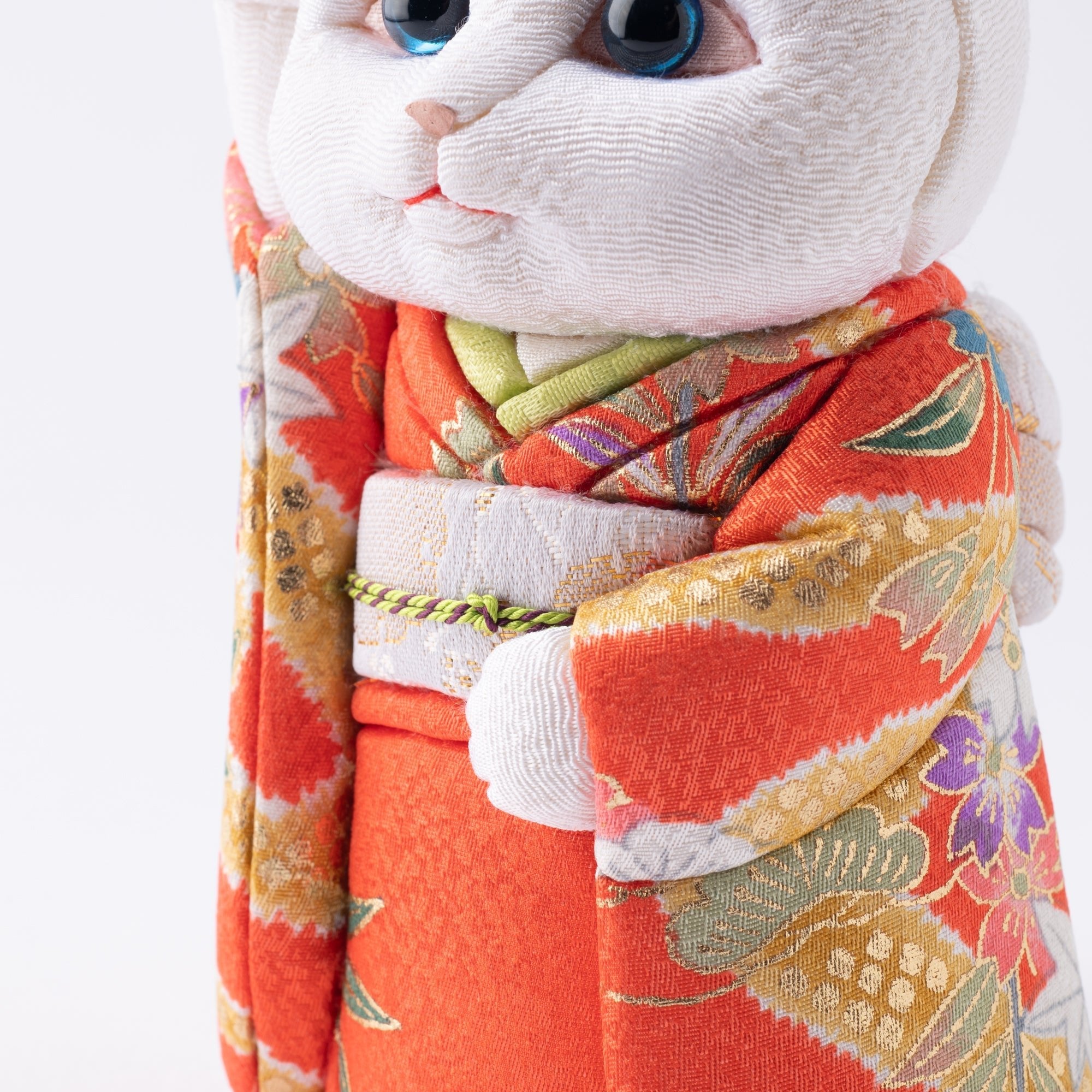 Kakinuma Ningyo Furisode Edo Kimekomi Doll Lucky Cat - Orange - MUSUBI KILN - Quality Japanese Tableware and Gift