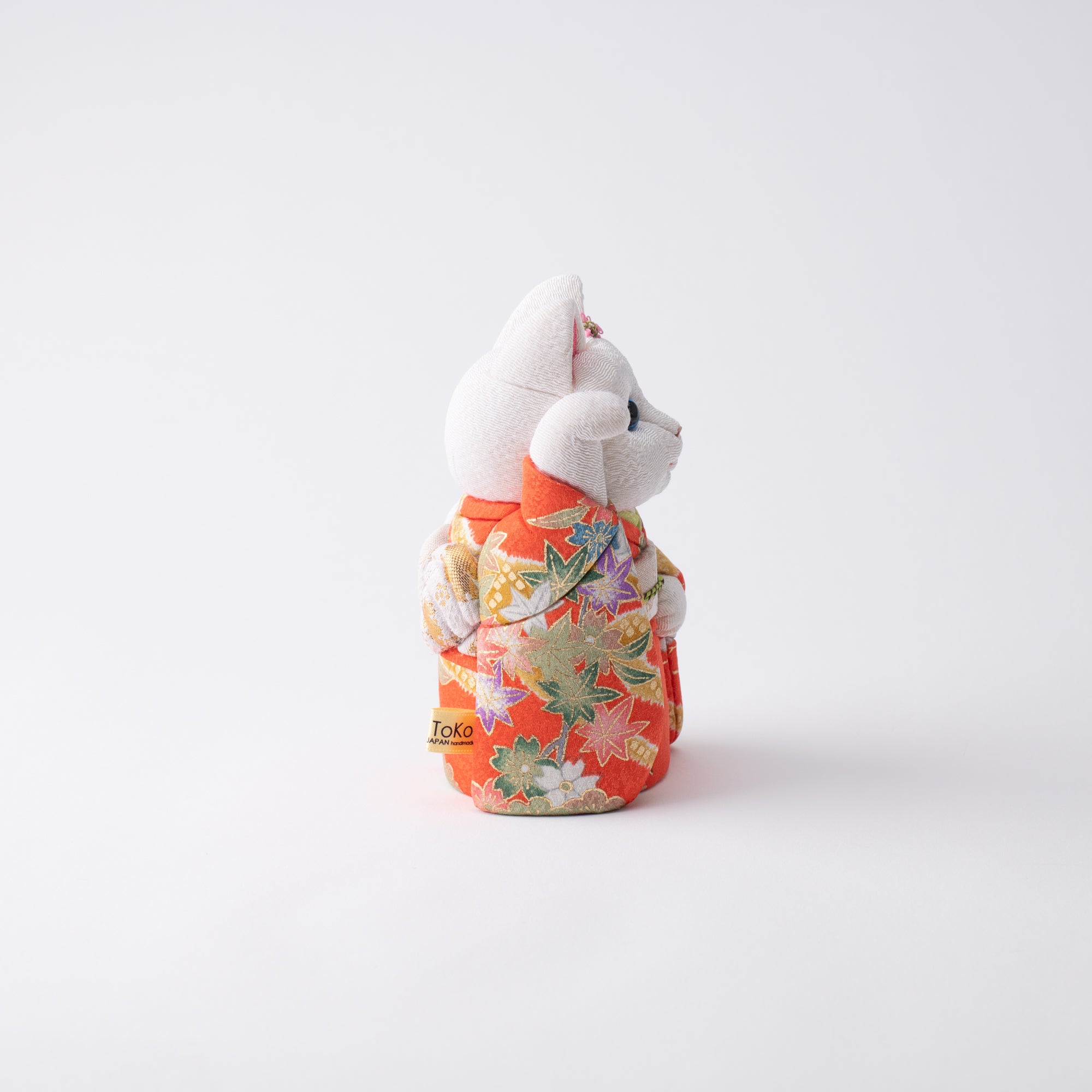 Kakinuma Ningyo Furisode Edo Kimekomi Doll Lucky Cat - Orange - MUSUBI KILN - Quality Japanese Tableware and Gift