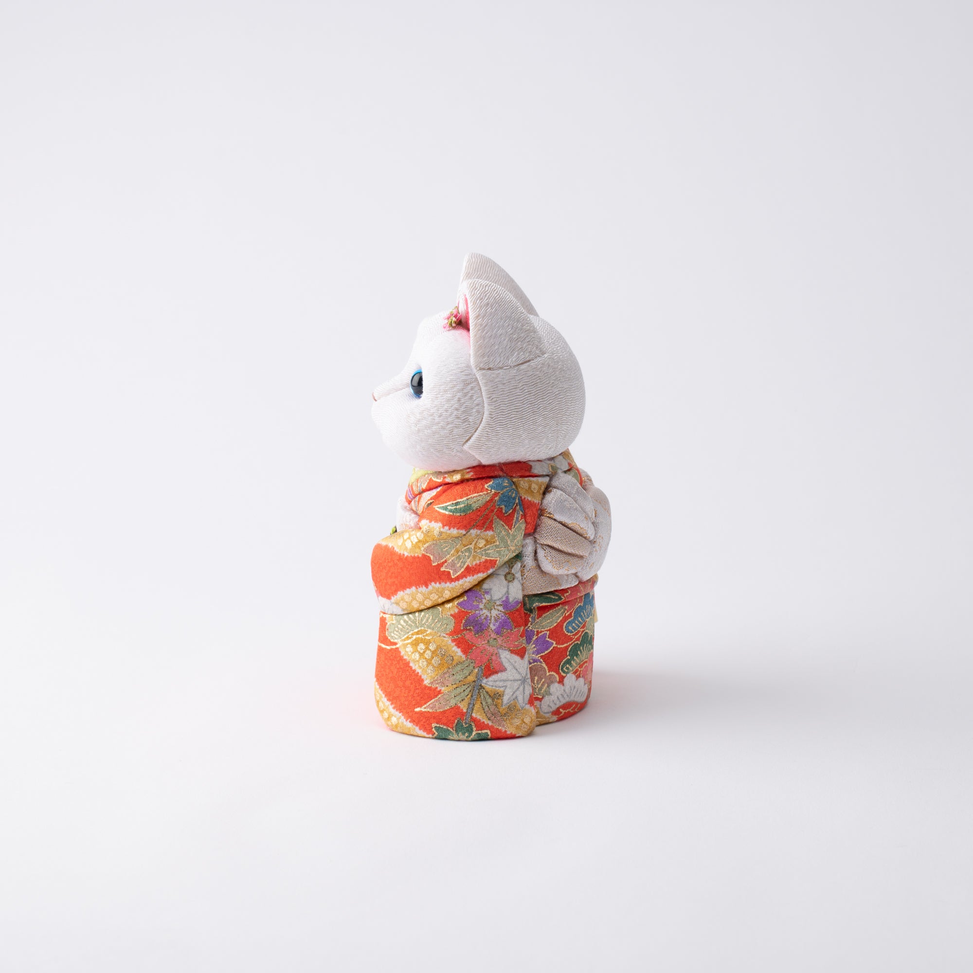 Kakinuma Ningyo Furisode Edo Kimekomi Doll Lucky Cat - Orange - MUSUBI KILN - Quality Japanese Tableware and Gift