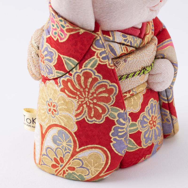 Kakinuma Ningyo Furisode Edo Kimekomi Doll Lucky Cat - Red - MUSUBI KILN - Quality Japanese Tableware and Gift