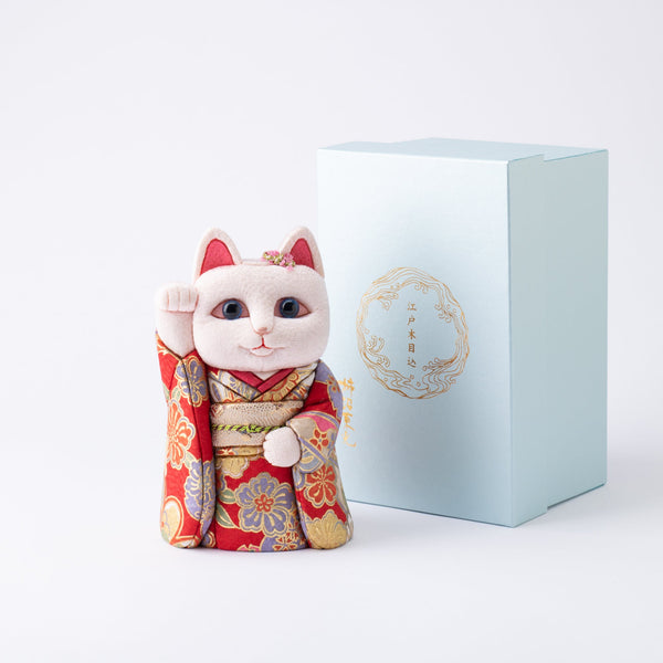 Kakinuma Ningyo Furisode Edo Kimekomi Doll Lucky Cat - Red - MUSUBI KILN - Quality Japanese Tableware and Gift