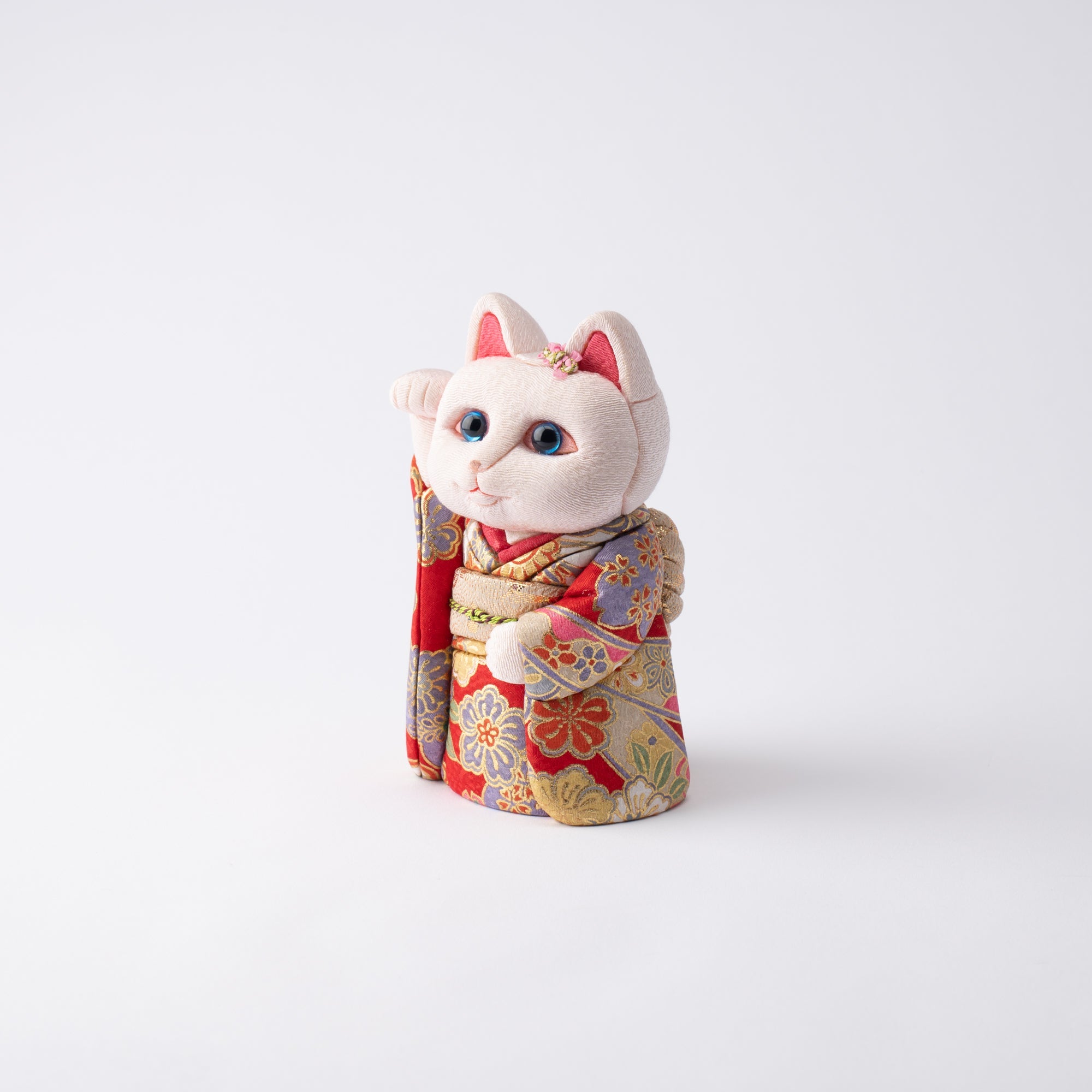 Kakinuma Ningyo Furisode Edo Kimekomi Doll Lucky Cat - Red - MUSUBI KILN - Quality Japanese Tableware and Gift