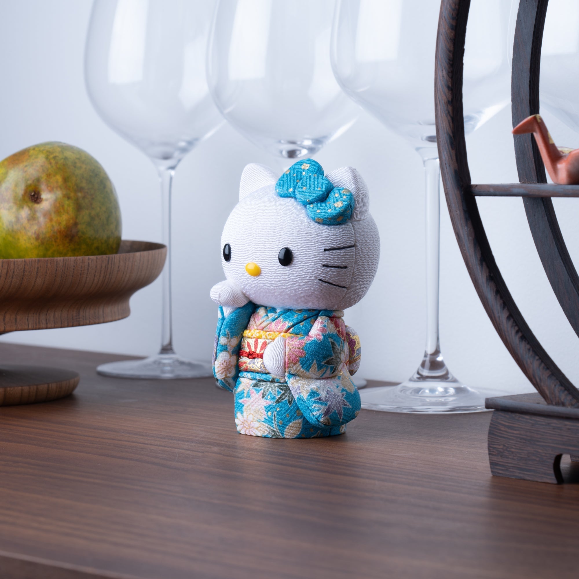 Kakinuma Ningyo Hello Kitty Edo Kimekomi Doll Lucky Cat - Blue - MUSUBI KILN - Quality Japanese Tableware and Gift