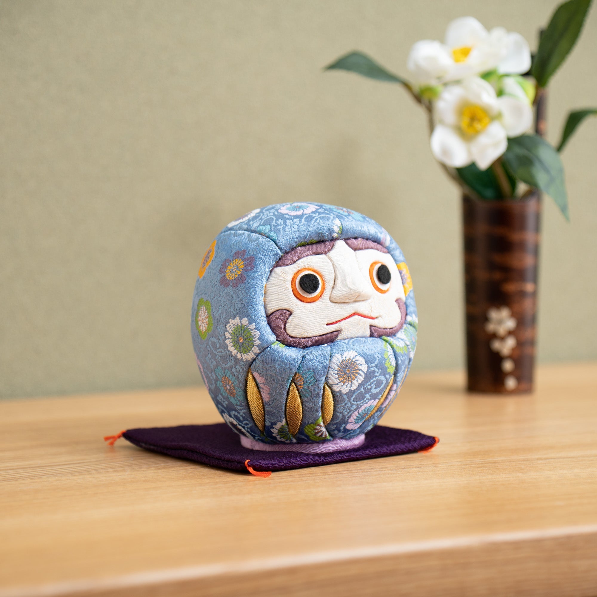 Kakinuma Ningyo Light Blue Edo Kimekomi Doll Daruma - MUSUBI KILN - Quality Japanese Tableware and Gift