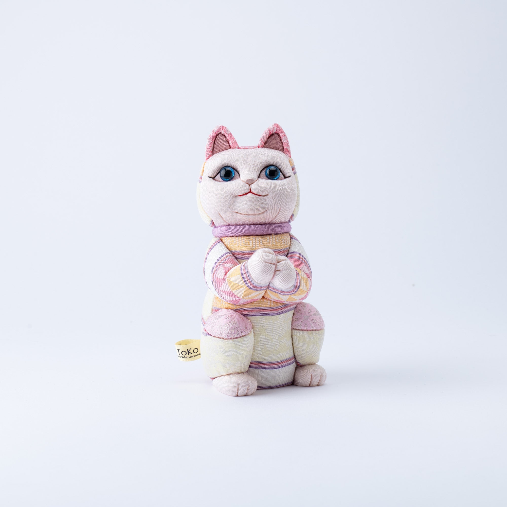 Kakinuma Ningyo Striped Wish Upon a Star Edo Kimekomi Doll Lucky Cat - Pink - MUSUBI KILN - Quality Japanese Tableware and Gift