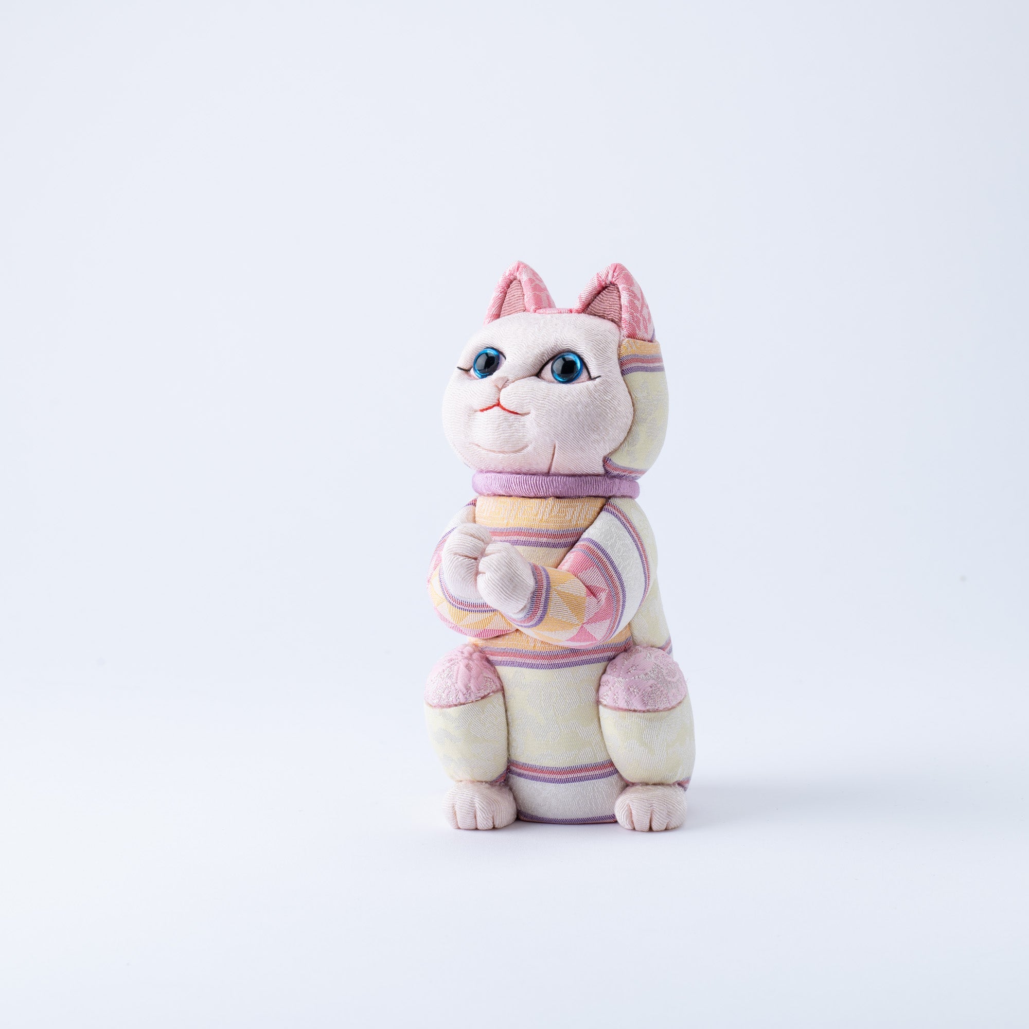 Kakinuma Ningyo Striped Wish Upon a Star Edo Kimekomi Doll Lucky Cat - Pink - MUSUBI KILN - Quality Japanese Tableware and Gift