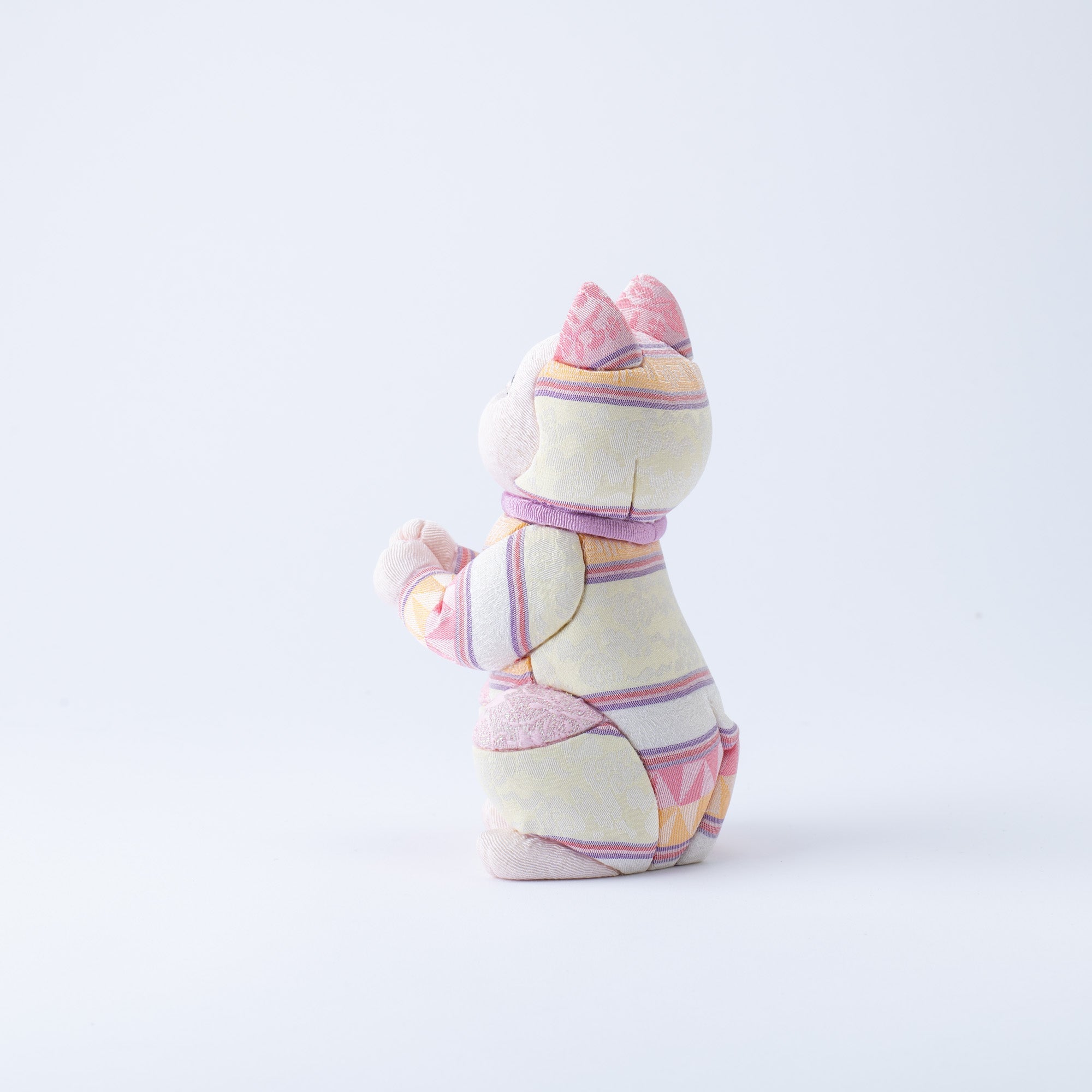 Kakinuma Ningyo Striped Wish Upon a Star Edo Kimekomi Doll Lucky Cat - Pink - MUSUBI KILN - Quality Japanese Tableware and Gift