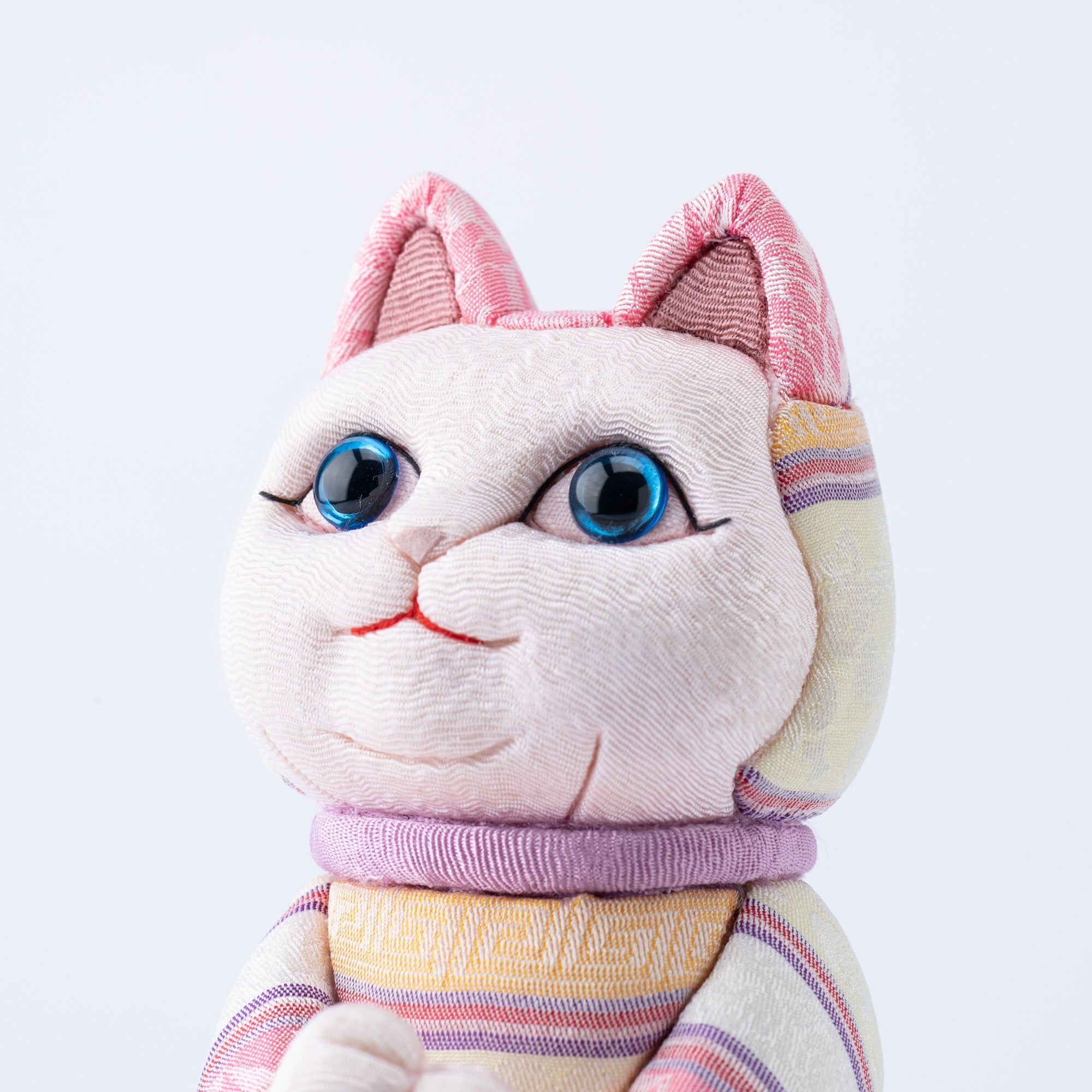 Kakinuma Ningyo Striped Wish Upon a Star Edo Kimekomi Doll Lucky Cat - Pink - MUSUBI KILN - Quality Japanese Tableware and Gift