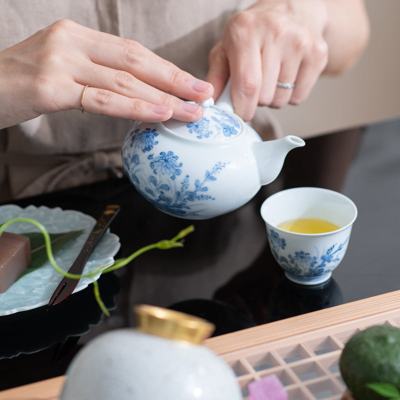 Kakusho Kiln Chrysanthemum and Bush Clover Mikawachi Ware Japanese Teacup - MUSUBI KILN - Quality Japanese Tableware and Gift