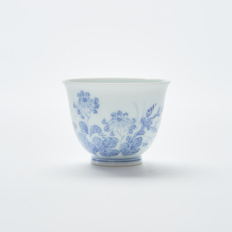 Kakusho Kiln Chrysanthemum and Bush Clover Mikawachi Ware Japanese Teacup - MUSUBI KILN - Quality Japanese Tableware and Gift