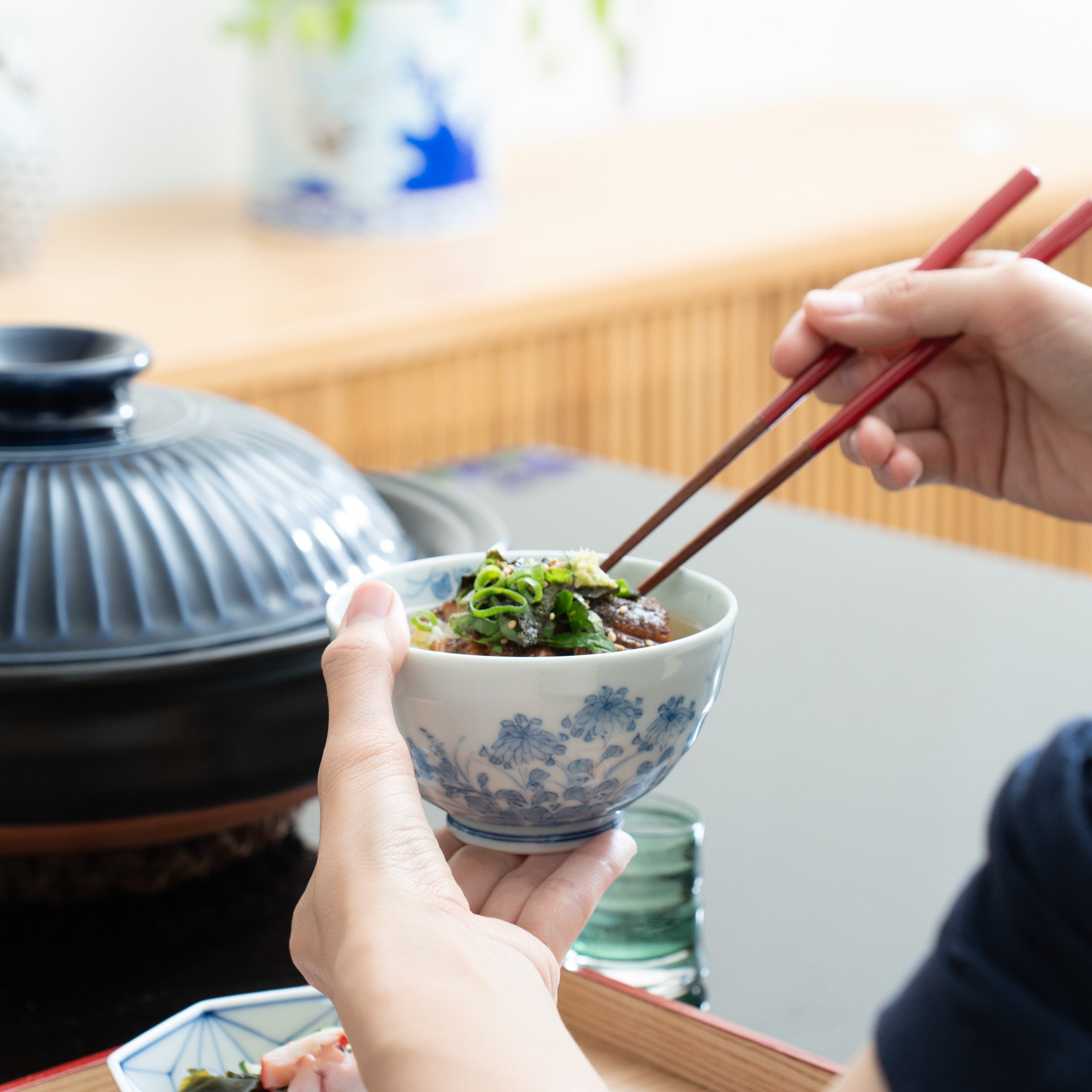 Kakusho Kiln Chrysanthemum and Bush Clover Mikawachi Ware Rice Bowl - MUSUBI KILN - Quality Japanese Tableware and Gift