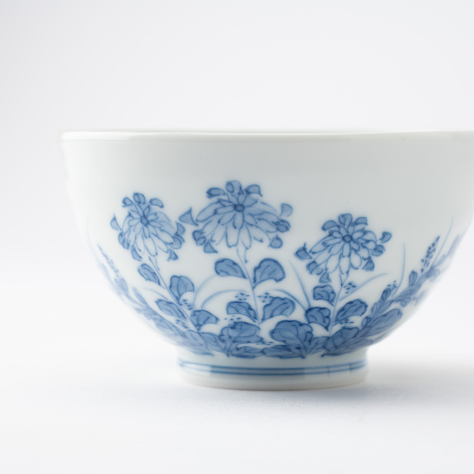 Kakusho Kiln Chrysanthemum and Bush Clover Mikawachi Ware Rice Bowl - MUSUBI KILN - Quality Japanese Tableware and Gift