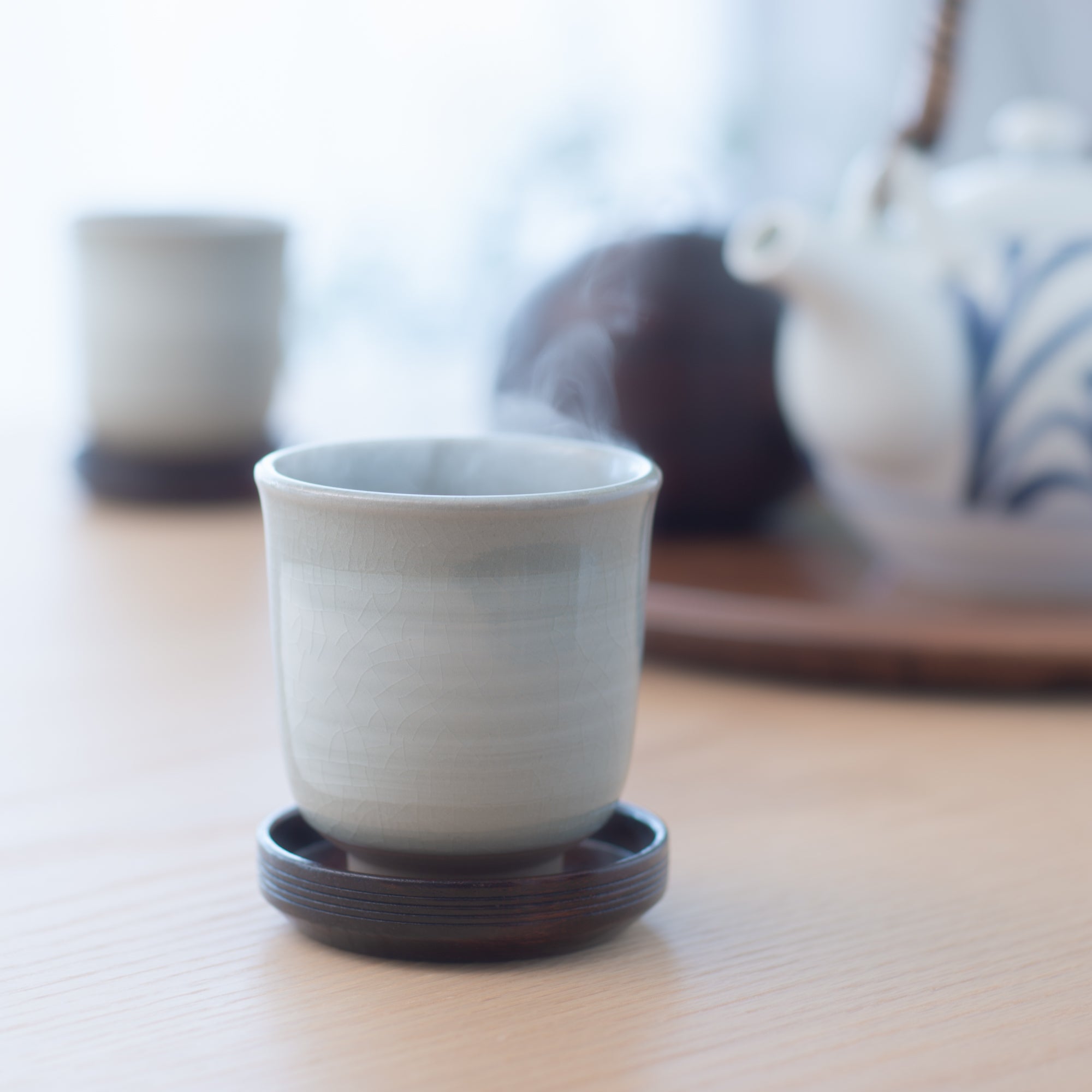 Kannyu White Brush Mino Ware Yunomi Japanese Teacup - MUSUBI KILN - Quality Japanese Tableware and Gift